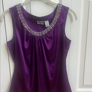 Chico's Rich Purple Satin Top with Beaded Neckline